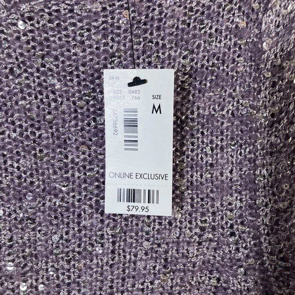 Womens The Limited Sweater Sequins Tie Back‎ Neck Ribbon Purple M NWT